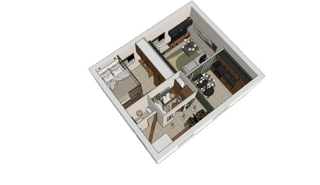 Axonométrie agencement appartement 42m² Paris — projet EDAI Atelier Roudoune